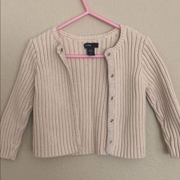 BABY GAP Toddler Girl Cream 100% Cotton Sweater Cardigan Size 18-24M EUC - Picture 1 of 6